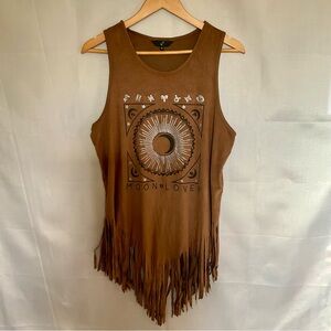 g:21 Moon Lover | Celestial Microsuede Fringe Tunic Top | XL | Boho